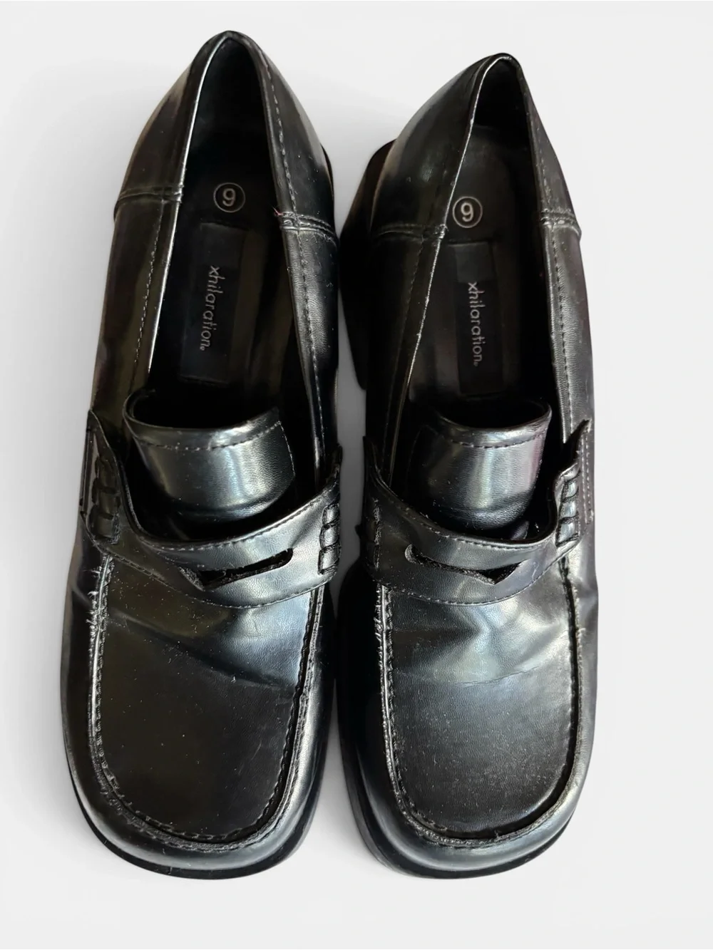 Vintage 90’s Black Platform Chunky Heel Penny Loafers Whimsigoth Grunge Size 9